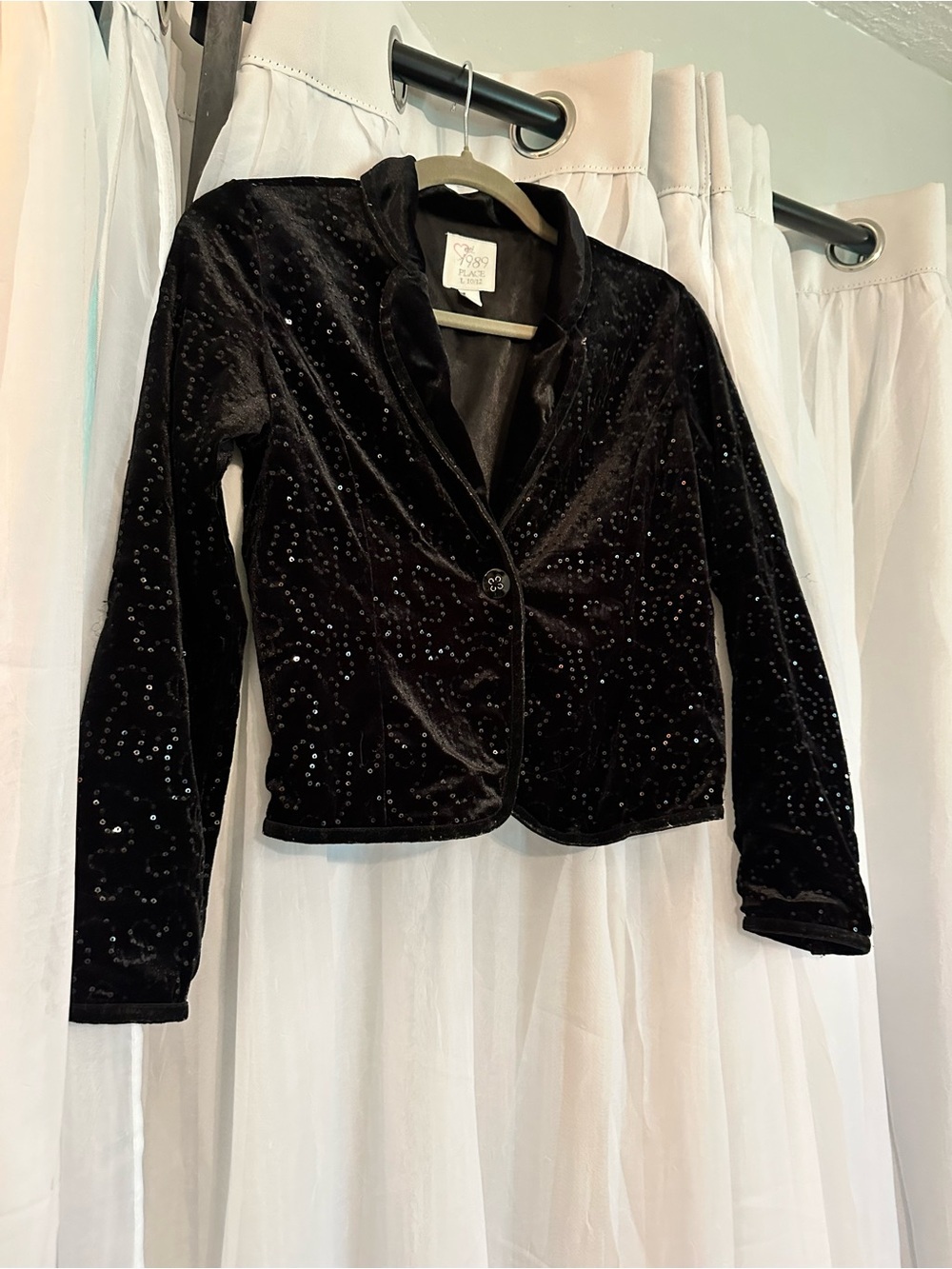 Vintage 1846 Velvet Sequin Single-Button Blazer Jacket - Black